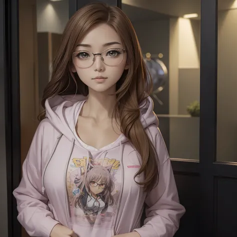 A closeup of an Asian woman with glasses and a hoodie, anime sen no estilo kiseki, Marin Kitagawa Fanart, em estilo anime, em estilo anime, foto de perfil 1024px, Estilo anime 2D, fanart menina urbana, nanogirlv 2, Garota de anime cyberpunk com capuz, Retr...