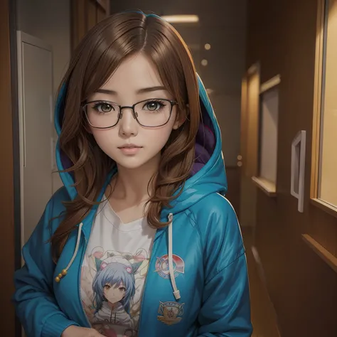 A closeup of an Asian woman with glasses and a hoodie, anime sen no estilo kiseki, Marin Kitagawa Fanart, em estilo anime, em estilo anime, foto de perfil 1024px, Estilo anime 2D, fanart menina urbana, nanogirlv 2, Garota de anime cyberpunk com capuz, Retr...