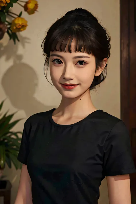 best quality, masterpiece, solo, 1girl,  paprikav2, short hair, light smile, brown eyes, mature female, china dress, double bun,