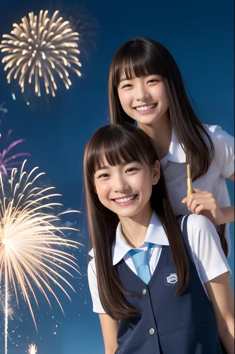 A smile、hi-school girl、While doing fireworks、mare