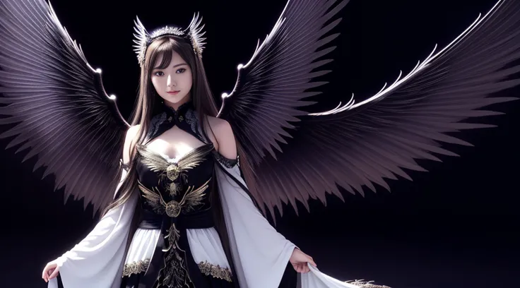 maiyan,(extremely detailed CG unity 8k wallpaper,masterpiece, best quality, ultra-detailed, beautiful detailed eyes:1.2),best illumination,dark night,moonlight,(best shadow, an extremely delicate and beautiful, bloom), ((a dark angel,hair ornamen,dark eyes...