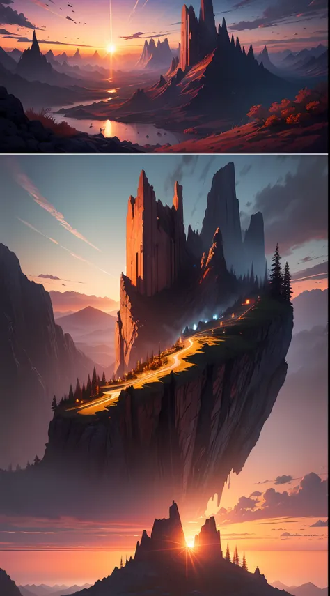 Dusk, sunset, fantasy, digital art, epic landscape