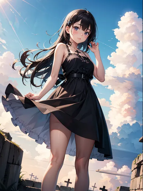 Top image quality　Original Characters、1 girl in、Summer Dresses、Mass of crosses、Suspicious clouds、