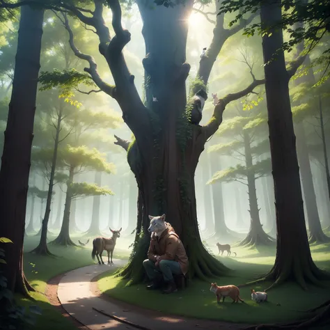 A forest with talking trees and animals playing around you