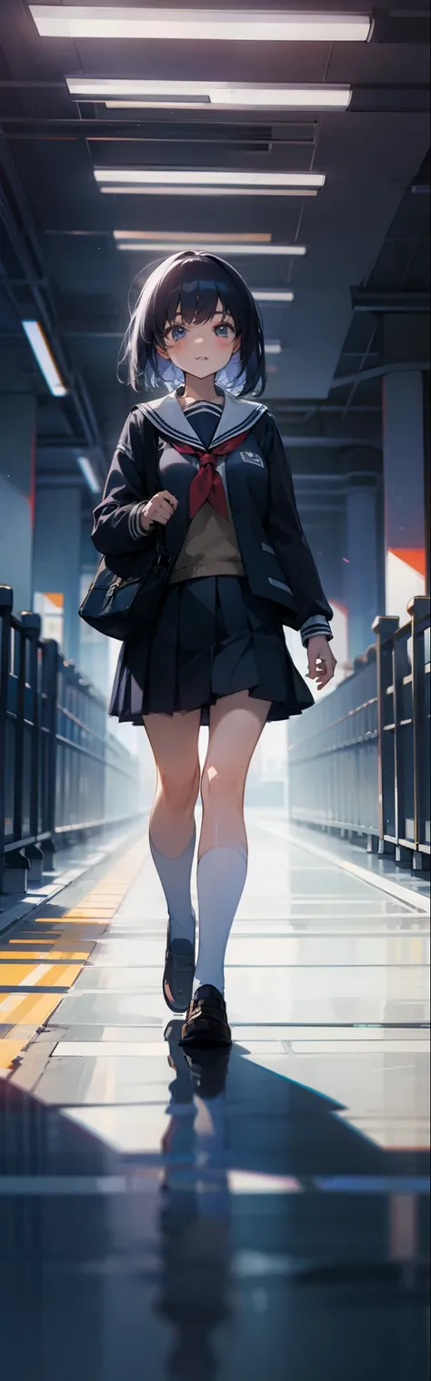 Full body, school uniform, girl, alone