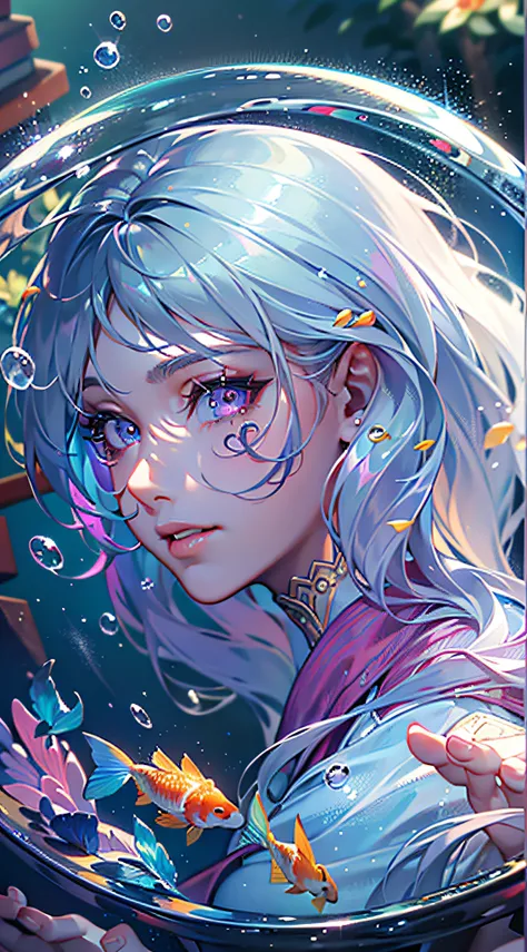 best quality, masterpiece, (realistic:1.2), 1 girl, detailed face, beautiful eyes, [(Transparent background:1.5)::5],(((masterpiece))),(((best quality))),(((extremely detailed))),illustration, 1girl,solo,mysterious,vivid color, shiny, underwater transparen...