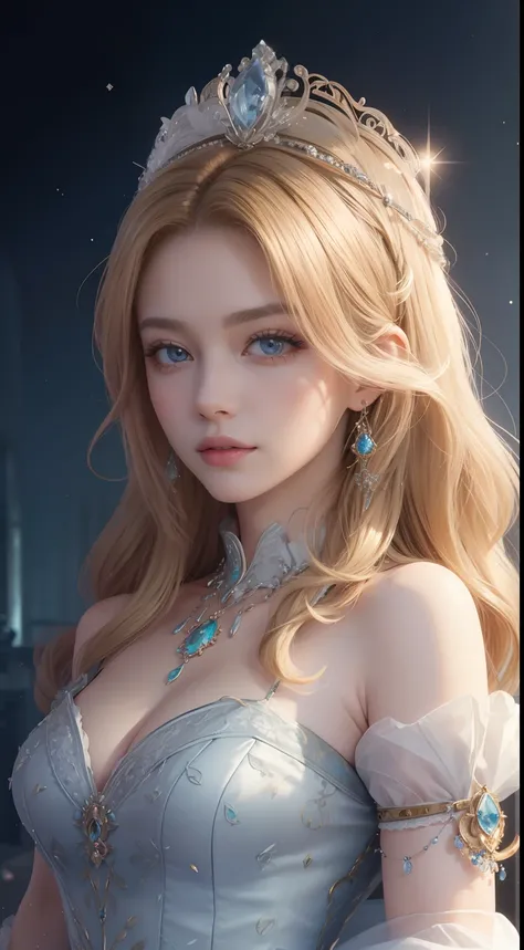 tmasterpiece，Highest image quality，Beautiful bust of a royal lady，Delicate blonde hairstyle，Embellished with a dazzling array of intricate jewelry，super detailing，upscaled。