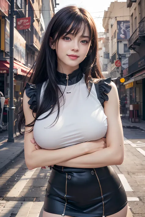 girl in a short skirt posing for a picture in a city, attractive girl, hyper realistic, seductive girl, girl in real life, photorealistic anime, realistic 3 d style, beautiful alluring woman, hinata hyuga, beautiful girl, realistic anime, beautiful woman, ...