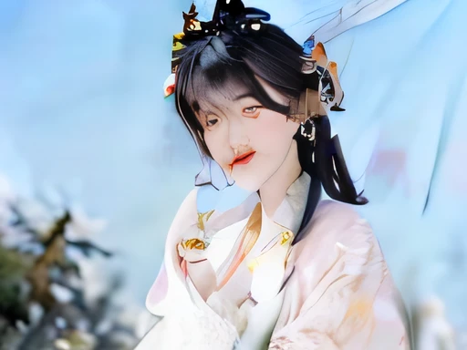 A woman in a white dress holds a white umbrella and looks down, Palace ， A girl in Hanfu, Wearing ancient Chinese clothes, Hanfu, Princesa chinesa antiga, China Princess, Traditional beauty, a beautiful fantasy empress, White Hanfu, ((a beautiful fantasy e...