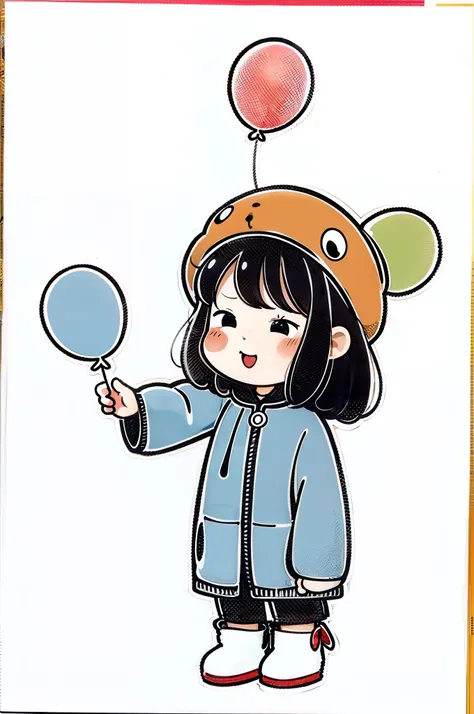 Cute cartoon, chibi girl, Cute cartoon style, cute character, Cute anime, Chibi anime girl, cute artwork, Cute anime style, Anime moe art style，balloons，Skysky，Clouds，adolable，sprout，围巾，Winter hat，himawari，baby cats，snowflower，Angry cute blush，yukito，dance...