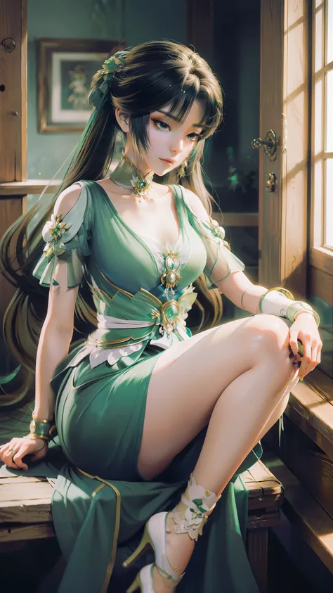 arad woman in dress sitting on windowsill, cute anime waifu in a nice dress, trending on cgstation, 8k high quality detailed art...