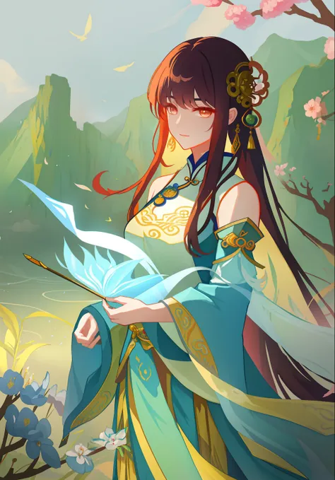 xianxia fantasy，Chinese fantasy，Beautiful character painting，Ethereal beauty，Goddess in the fairy world，Ethereal fantasy，ancient chinese beauti,Princesa chinesa antiga.