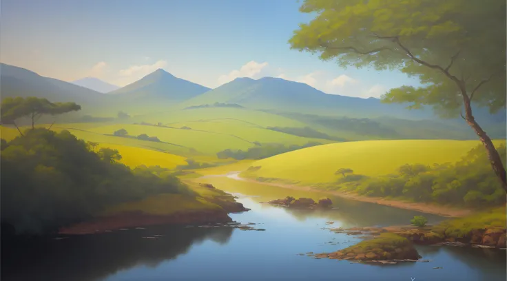 pintura de uma paisagem de montanha com um riacho e uma ponte, papel de parede de paisagem, Pintura digital 4k, Arte bonita UHD 4K, Pintura digital 4K, Pintura digital fosca 4K HD, arte de fundo, Pintura Digital HD, Pintura Digital HDR, pintura digital bon...