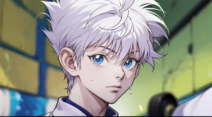 hxh2011,masterpiece(1.5), high quality(1.5), illustration, 8K, perfect lighting, highly detailed face and eyes,
(((hunter_x_hunter))) ,(((killua_zoldyck))) 1boy ,blue_eyes, portrait, hair_between_eyes, looking_at_viewer, male_focus, shirt , short_hair, sol...