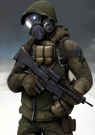 a close up of a person wearing a gas mask and a jacket, combat suit, soldier outfit, spec ops mask, wearing apocalyptic clothes, full soldier clothing, full uniform, future soldier clothing, stealth suit, future combat gear, combat gear, new character, ins...