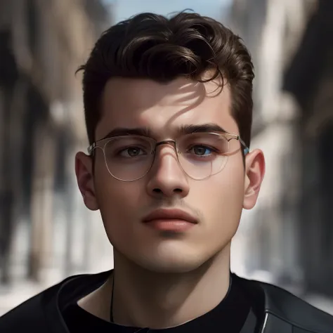 a close up of a man with a necklace on his neck, miles johnstone, portrait of a young italian male, headshot profile picture, ha...