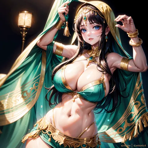 1girll，Belly dance costumes，gigantic cleavage breasts