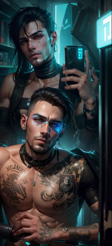 Cyberpunk handsome boy ultra realistic with dog