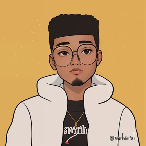 Cartoon of a man with glasses and a white jacket, Retrato Lofi, solo portrait 🎨🖌️, estilo de arte dos desenhos animados, arte dos desenhos animados, No estilo de Tyler Mitchell, estilo de desenho animado simples, in cartoon style, arte limpa, retrato de pe...