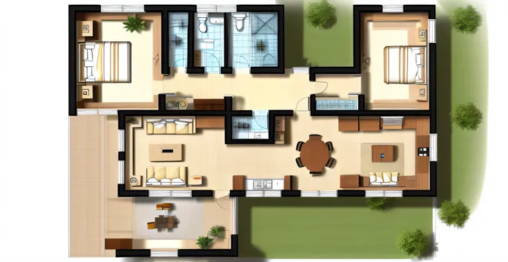 Top view plan of a residential scribble, apartment design, architectural plan, overhead ground floor, layout design, architectural concept