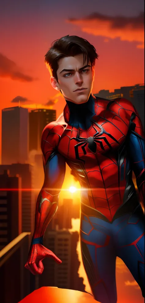 Spider-Man suit background sunset