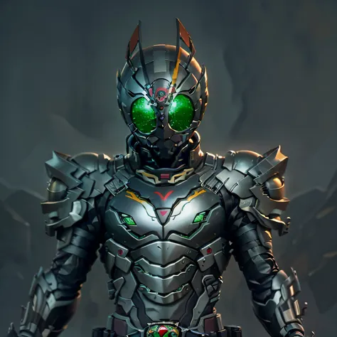 kamen rider, armadura preta, roupa cinzenta e preta, techsuit, agente secreto, roboto, sozinho