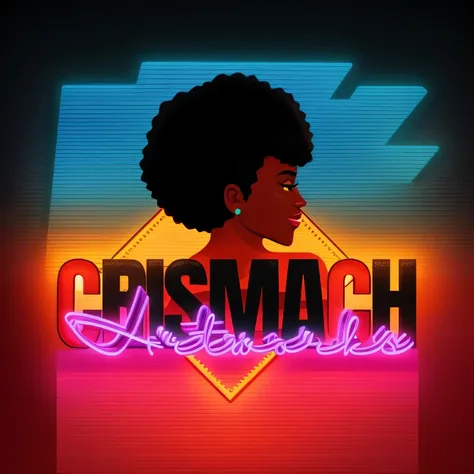 Cartoon flat close up of a black woman behind neon sign, logo art, official art, official artwork and illustration, fanart style, by Marshall Arisman, promotional artwork, logo, intricate character illustration, promo art, art by Ceri Richards, avatar for ...