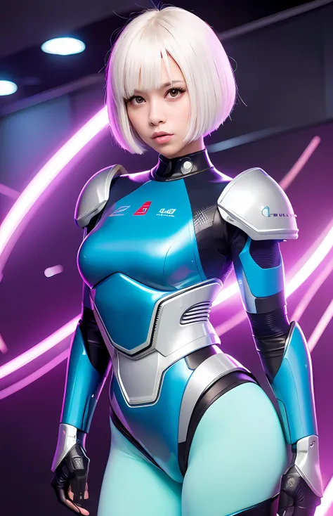 um close up de uma mulher com uma fantasia cosplay posando para uma foto, cyborg menina branca bonita, menina ciborgue bonito, menina android perfeita, gynoid cyborg body, beautiful female android!, menina bonita ciborgue, beautiful female android, Retrato...