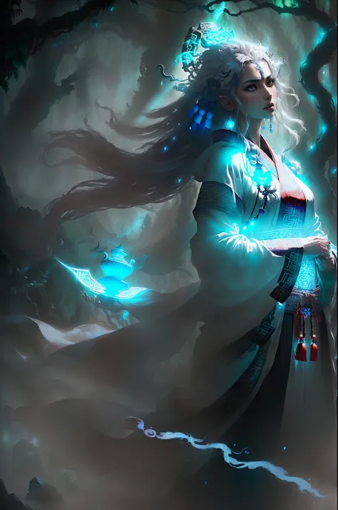 ((fantasy:1.2), (mythical:1.5), (Chinese Taoism), (expressive character), (dramatic pose), (ethereal lighting), (mystical atmosphere), (intricate details), (elaborate hair design), (flowing robes), (magical symbols), (ancient artifacts), (divine glow), (sp...