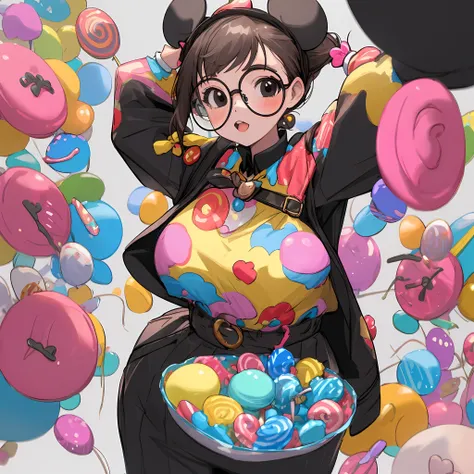 Disney Girl Cute Glasses Black Eyes Pulled Outfit Candy Color Outfit