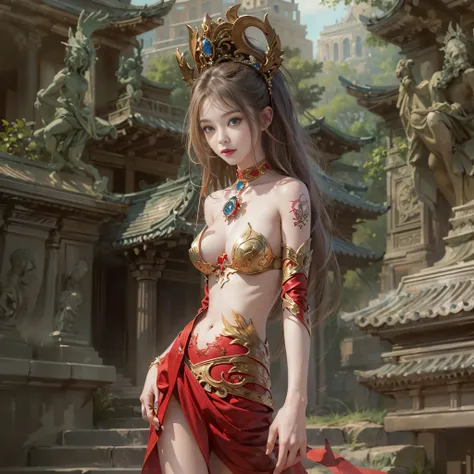 ((​masterpiece:1.4)、(top-quality:1.4)、(reallistic:1.7))、Beautiful girl strolling in garden of mythical world ancient city、Sexy Daughter、Super beautiful girl、1girl in:1.4、Dress like a queen、Glossy luxury latex、Luxury Latex Bodysuit、By Luis Royo、age19、Super ...