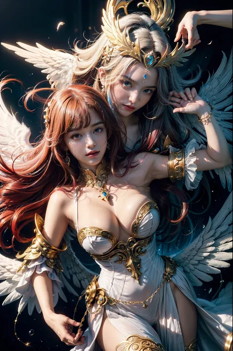 Please create a creature of light, a beautiful angel of light, a magical spirit of light, is a character full of a sense of justice and divine power, she is usually depicted as a beautiful female angel with wings and long hair, wearing a shining white robe...