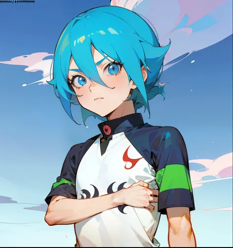 um close up de uma pessoa com cabelo azul e uma camisa, 2 d estilo anime, Tensei Shitara Slime Datta Ken, imagem de anime safebooru, Foto de perfil de Rimuru Tempest, Menina anime com cabelo martelo, como um personagem de anime, tsunami behind him, persona...