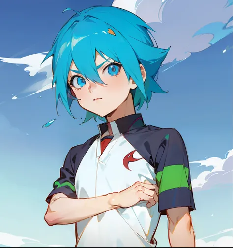 um close up de uma pessoa com cabelo azul e uma camisa, 2 d estilo anime, Tensei Shitara Slime Datta Ken, imagem de anime safebooru, Foto de perfil de Rimuru Tempest, Menina anime com cabelo martelo, como um personagem de anime, tsunami behind him, persona...