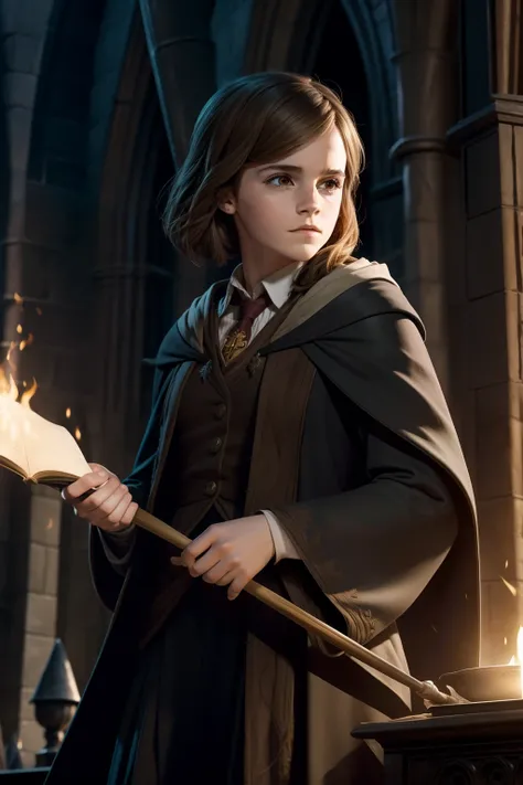 Emma Watson as a powerful wizard at Hogwarts School of Witchcraft and Wizardry.