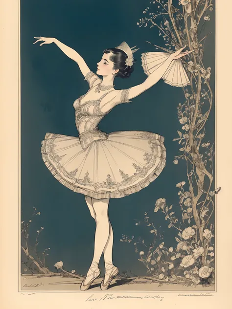 (Best Quality, tmasterpiece:1,1), ((illustration by Louis Icart)),ballerina, improvisation,  Detailed Illustration, grotesque,  Complicated details, chilling, (aesthetics), excitement, Hyper-realistic, insanely detailed, ((Louis Icart style)