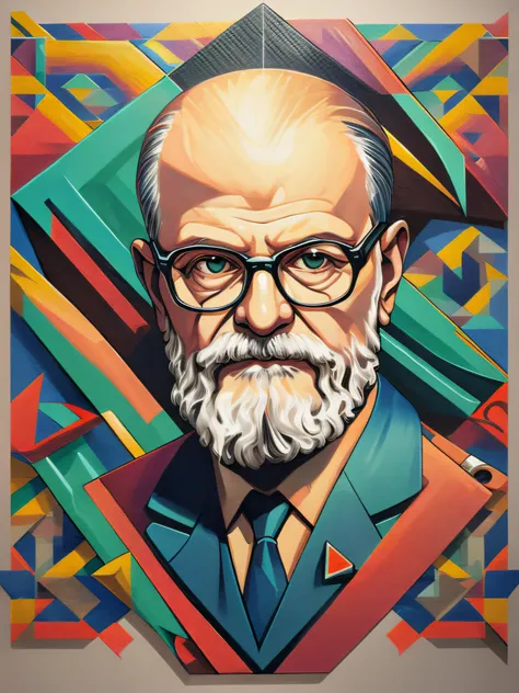 (Melhor qualidade), (obra-prima), (ultra detalhado), (altamente detalhado), (extremamente detalhado), centrado, isometric, mural, grafite, compositing, formas, patterns, print-ready vector art Highly detailed graffiti illustration by Sigmund Freud