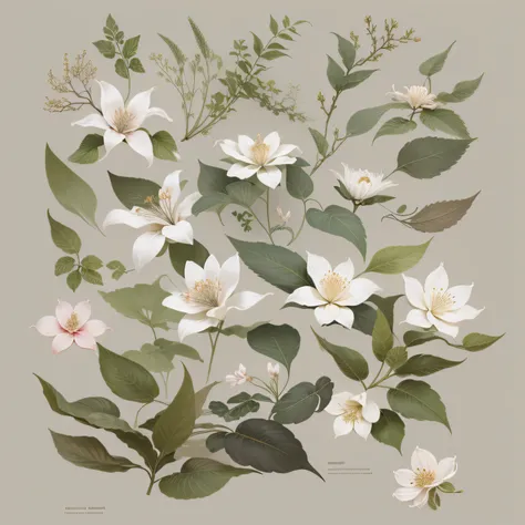 Botanical Serenity": Paint a serene botanical illustration with graceful leaves and blossoms.