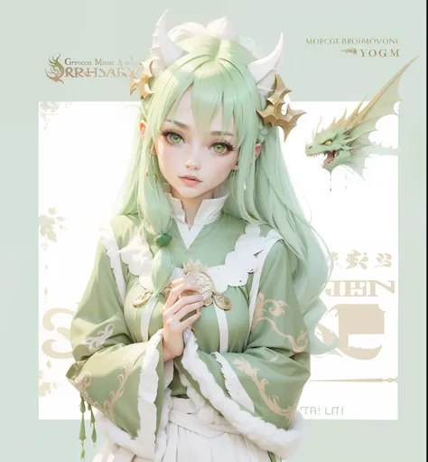 Green hair，Dragon Horn Maiden，