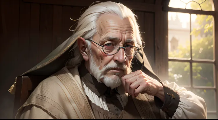 old wise elder, usando roupa de monge altamente detalhado, hyper realistic, Perfect artwork, master part, melhor qualidade, alto, layered lighting -- 4K