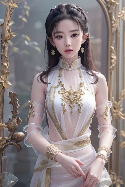 best qualtiy，tmasterpiece：1.2），realisticlying，超高分辨率，Full body photo，Front lighting，Complicated details，Exquisitedetailsandtextures，1girll，liuyifei、（年轻），Facial highlights、full bodyesbian，Nine-headed body proportions、Detailed face，tear-mole，white skinned, si...