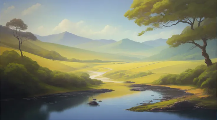 pintura de uma paisagem de montanha com um riacho e uma ponte, papel de parede de paisagem, Pintura digital 4k, Arte bonita UHD 4K, Pintura digital 4K, Pintura digital fosca 4K HD, arte de fundo, Pintura Digital HD, Pintura Digital HDR, pintura digital bon...