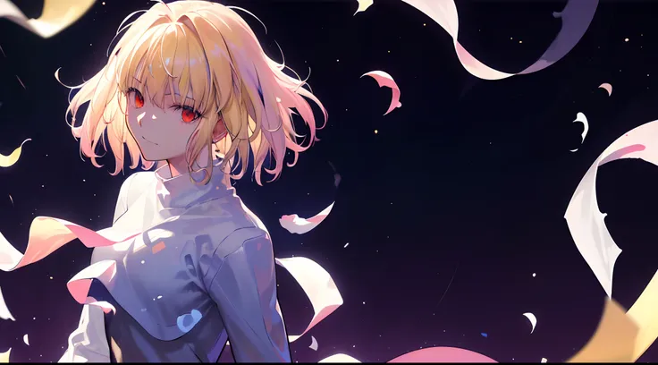 Arcueid (Tsukihime),Arcueid (sweater_Longuette),1girl,独奏,(Cowboy shot:1.2),Average Breasts, A smirk on his face, White Turtleneck, short skirt,night  sky, the stars, ((Masterpiece)), ((portraite of a)), in a Japanese house, (tmasterpiece), (beste-Qualit), ...