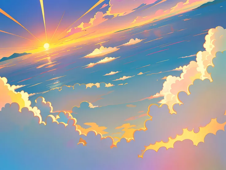 A anime beautiful scenery of the sky as the sun illuminates over the horizon, a breathtaking moment of dawns arrival, a symphony of colors painted across the heavens, a scene that evokes tranquility and hope, a glimpse into the magical transition from nigh...