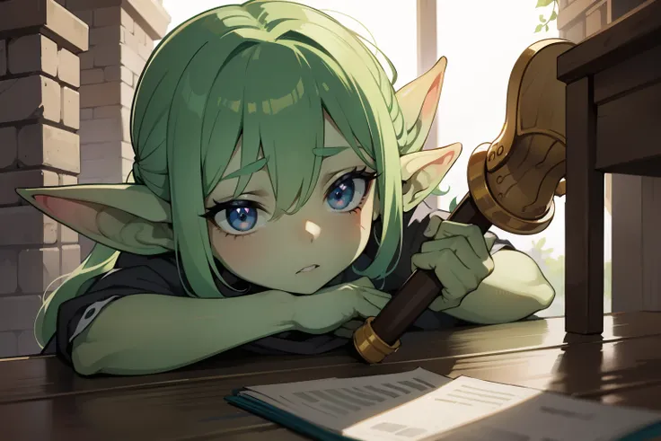 cartoon, beautiful, masterpiece of a goblin girl,