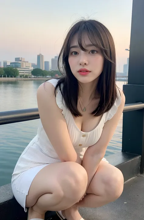 8K、top-quality、​masterpiece、超A high resolution、a picture、beautiful japanese female(pleasing:1.1) 、Elegance、There is a good、Beautiful face、Gradient lighting、1girl in、Delicate skin、Look into the distance、Brown-eyed、short hair with bangs、(breasts are large:1....