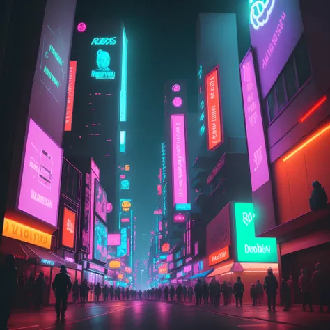 Cyberpunk digital art of a neon-lit city with a roblox figure, highlighting the contrast between traditional and futuristic