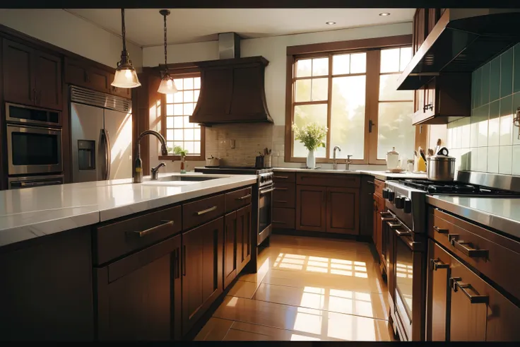 A kitchen, professional, elegant, anime style