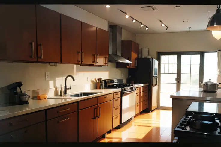 A kitchen, professional, elegant, anime style