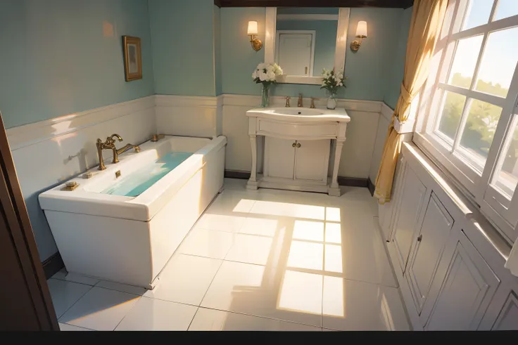 A luxury bathroom, professional, elegant, anime style